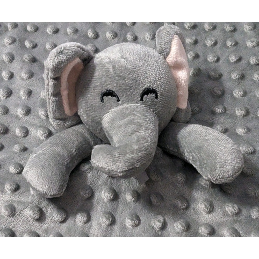 Gray Elephant Baby Lovey Security Blanket Satin Crinkle Ear Dots Minky Plush